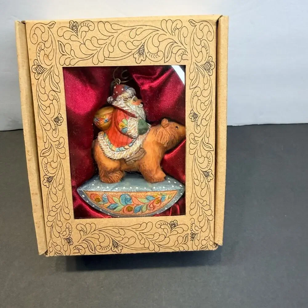 G. DeBrekht Christmas Ornaments Lot of 3 Boxed Santa Bear Snowman Folk Art